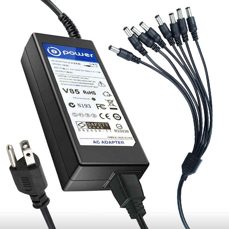 T POWER شاحن T POWER 12V لNight Owl وSwann Lorex وSamsung وQ-See x 4 و8 قناة LTE D1 DVR LTE-DVR4-R LTE-DVR8-R لكاميرات CCTV للرؤية الليلية الداخلية والخارجية 12V محول طاقة AC DC - Image 1